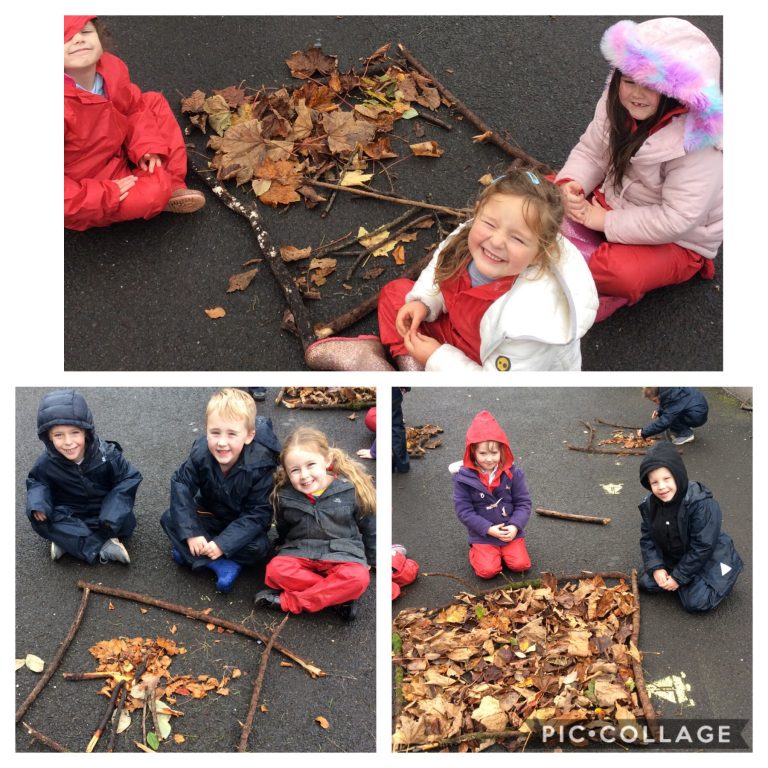 P1/2 making story scenes for "Going on a Bear Hunt".